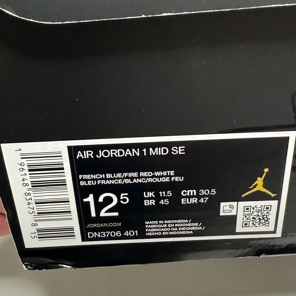 Nike Air Jordan 1 Mid SE Size 12.5 French Blue/Fire Red-White DN3706-401 Sneaker